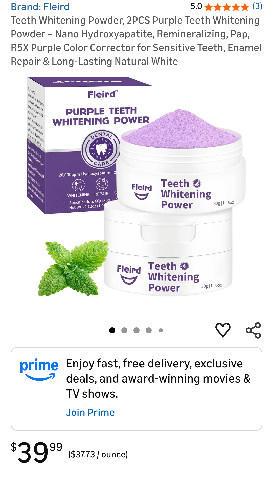 2pack purple teeth whitening powder