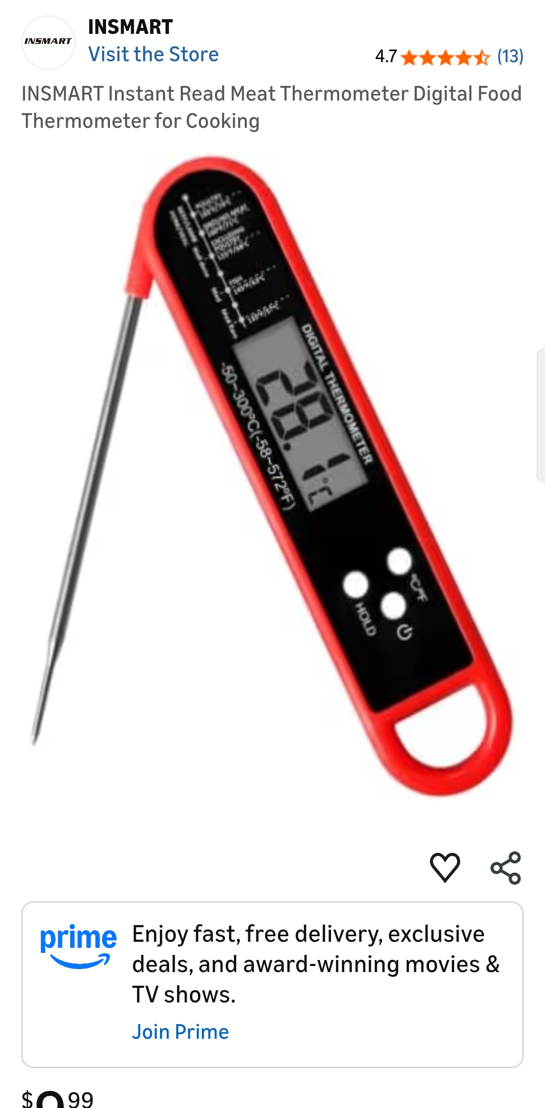 INSMART Instant Read Meat Thermometer Digital Food Thermometer for Cooking