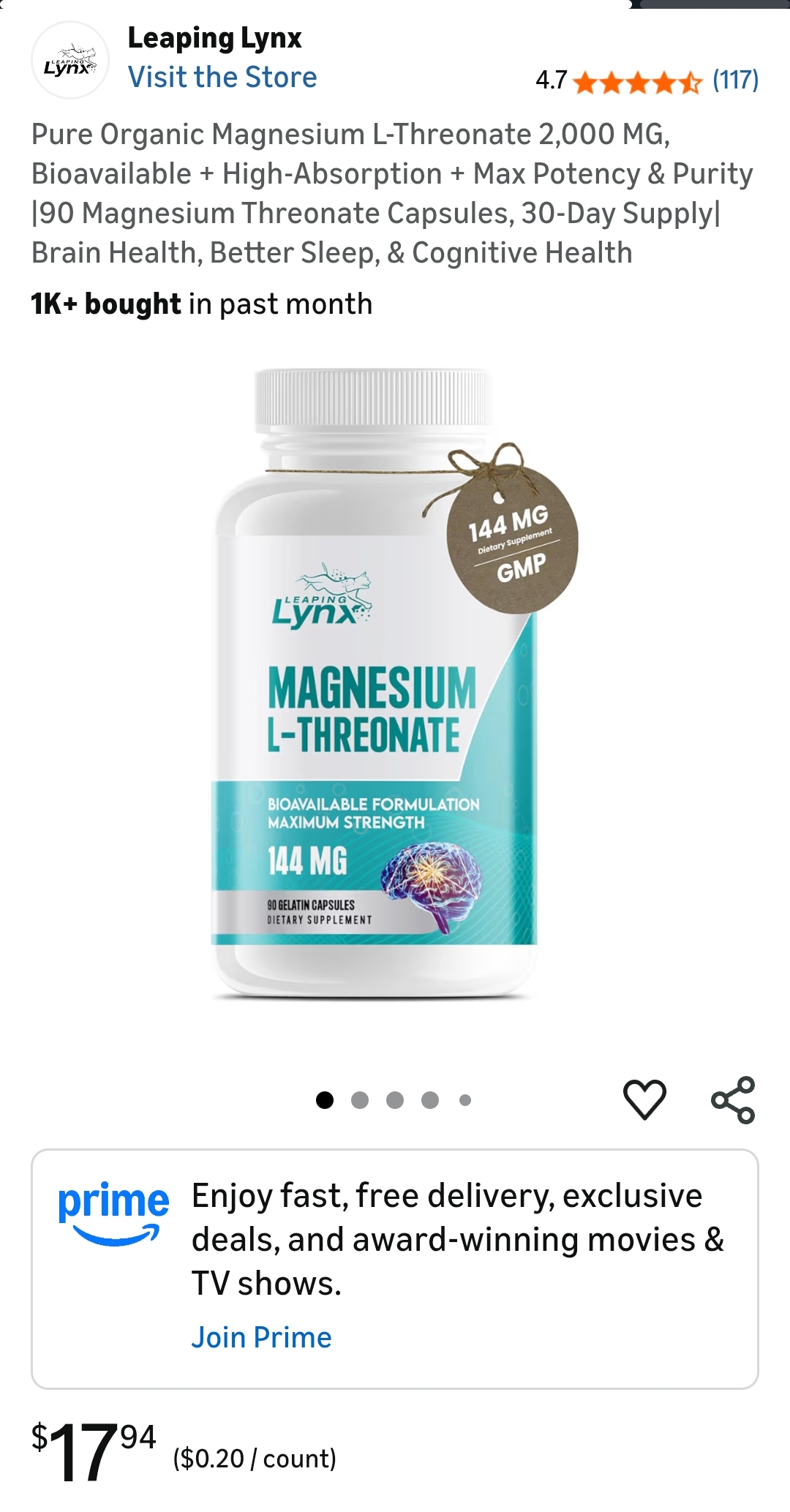 Pure Organic Magnesium L-Threonate 2,000