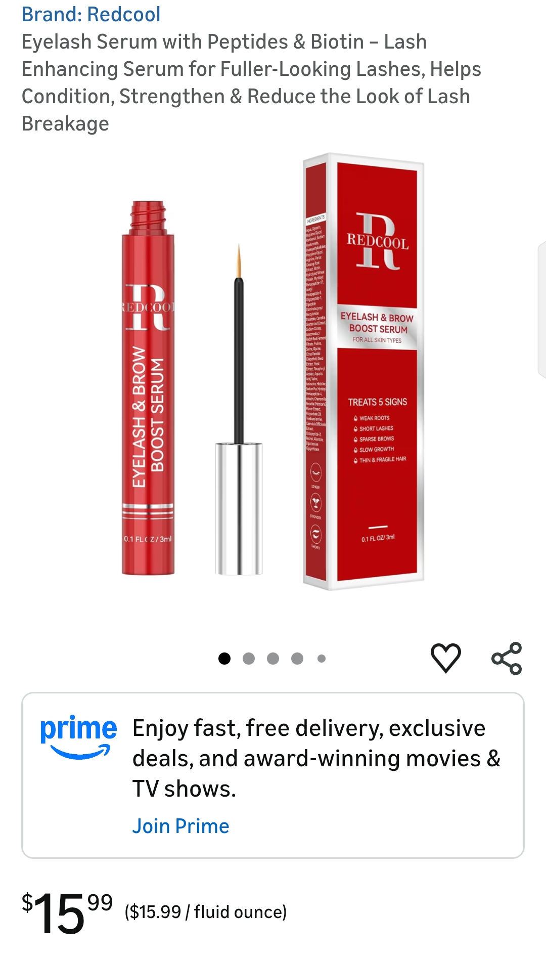 Redcool Eyelash Serum with Peptides & Biotin