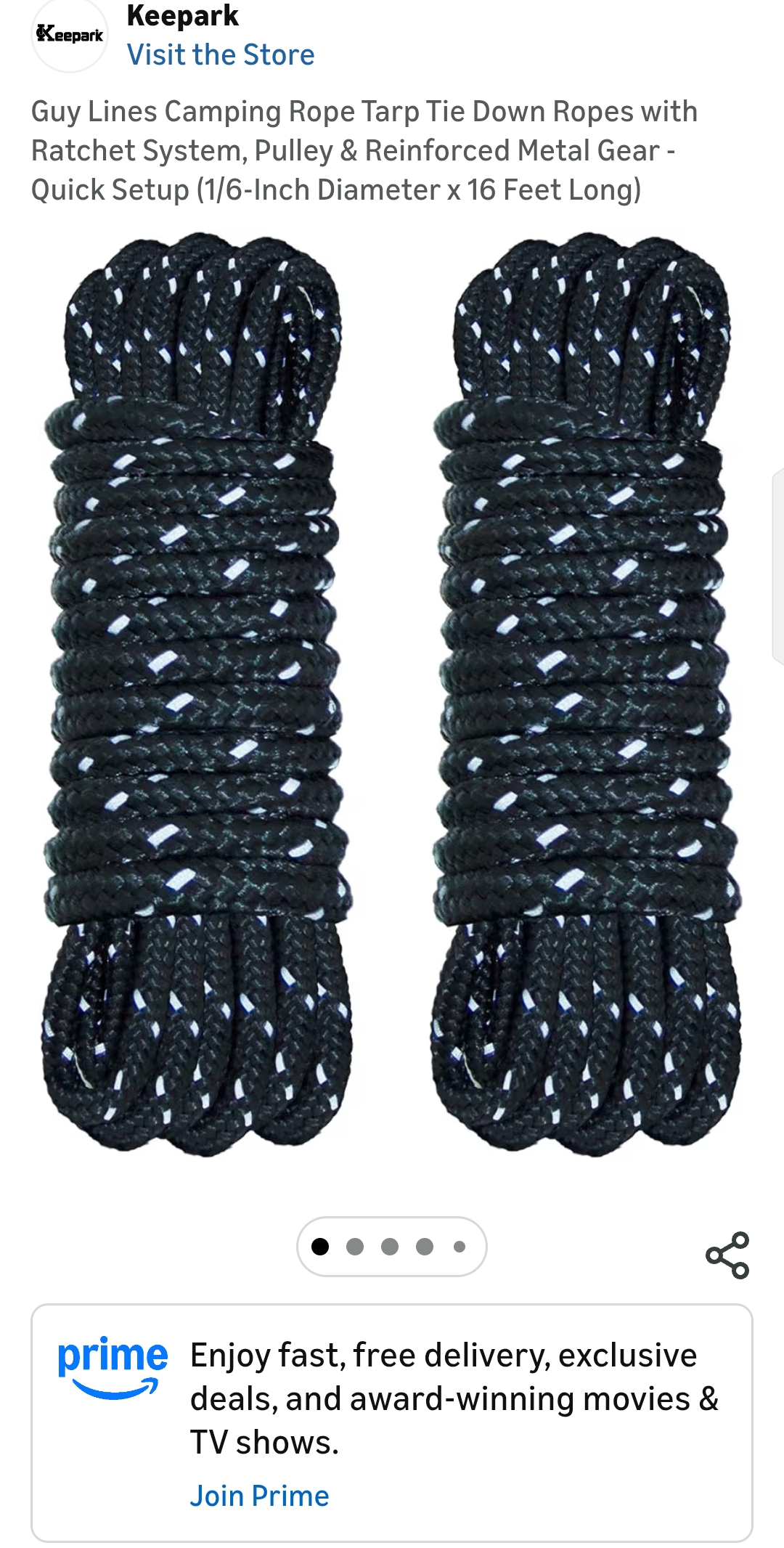 Guy Lines Camping Rope Tarp Tie Down Ropes with Ratchet System