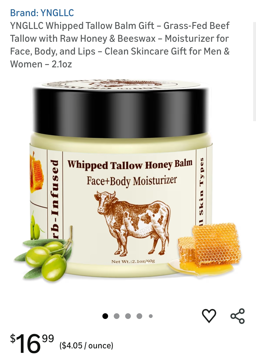 YNGLLC Whipped Tallow Balm Gift – Grass-Fed Beef Tallow with Raw Honey