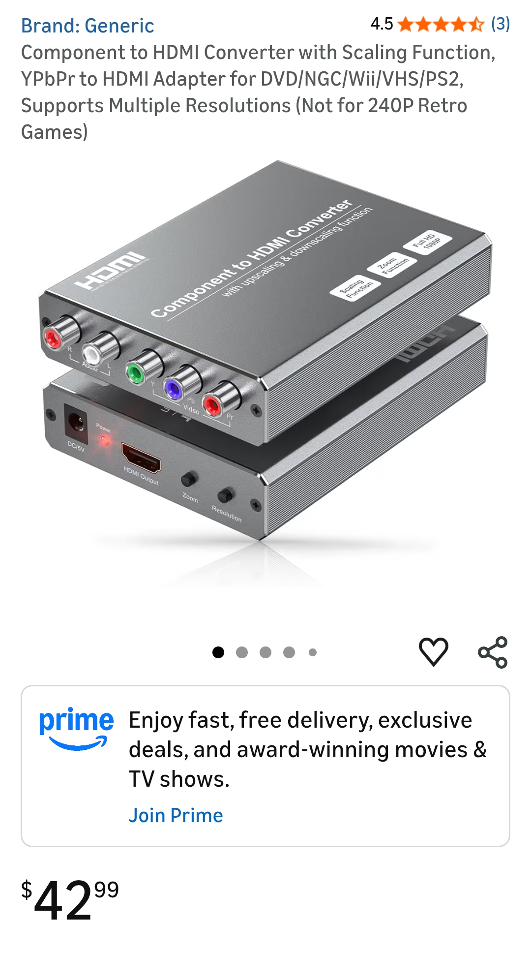 component to hdmi converter with scaler function