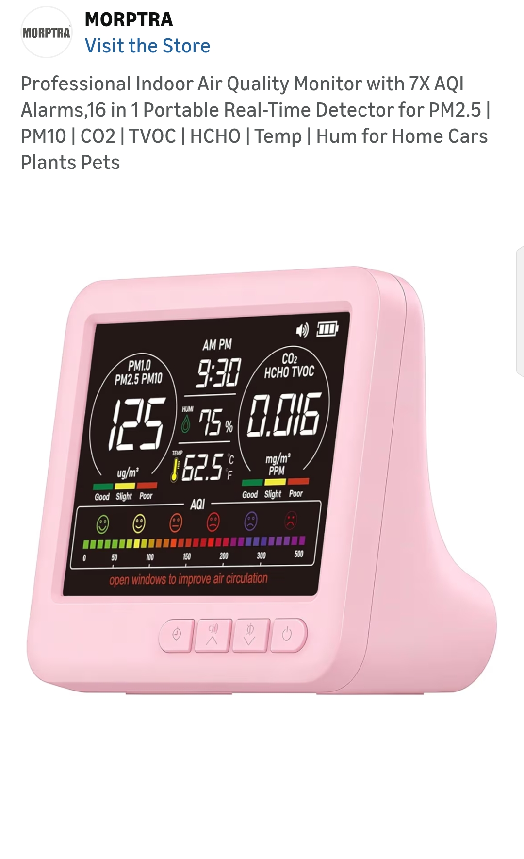 Professional Indoor Air Quality Monitor with 7X AQI Alarms