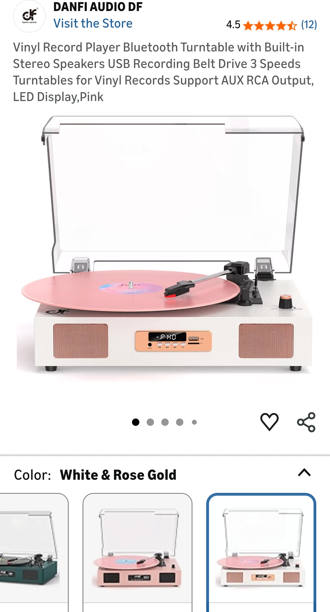 Vinyl Record Player Turntable with Built-in Stereo Speakers Bluetooth USB Recording