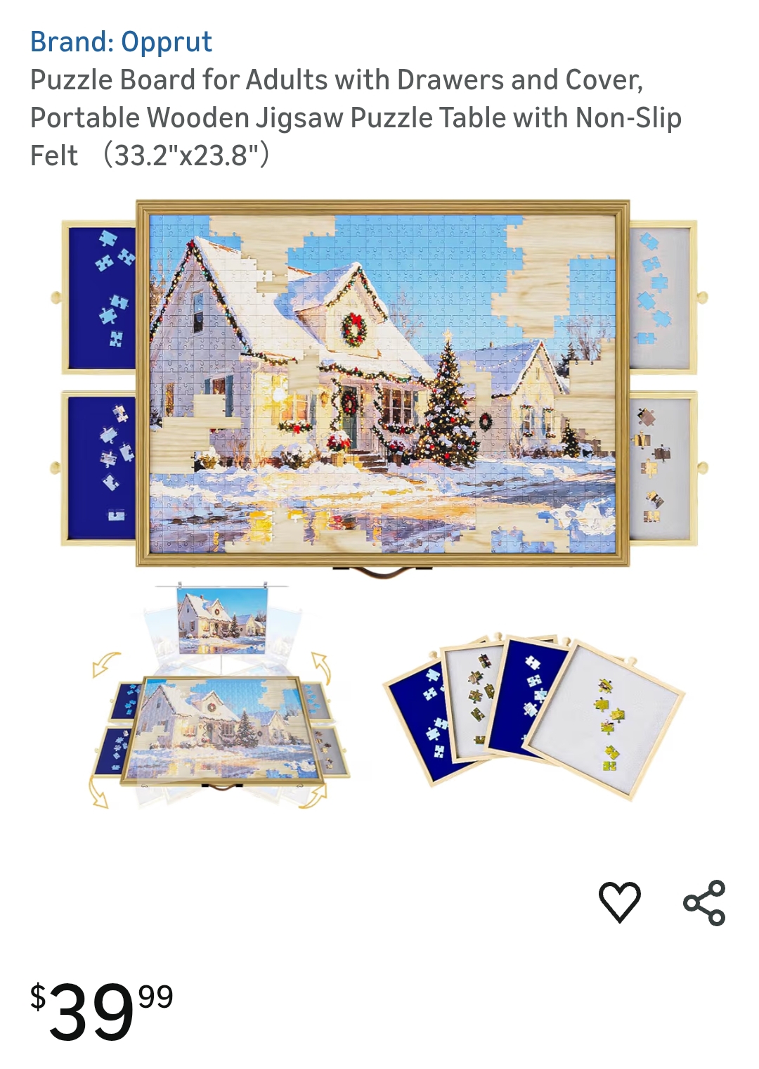 "Portable Wooden Jigsaw Puzzle Table "