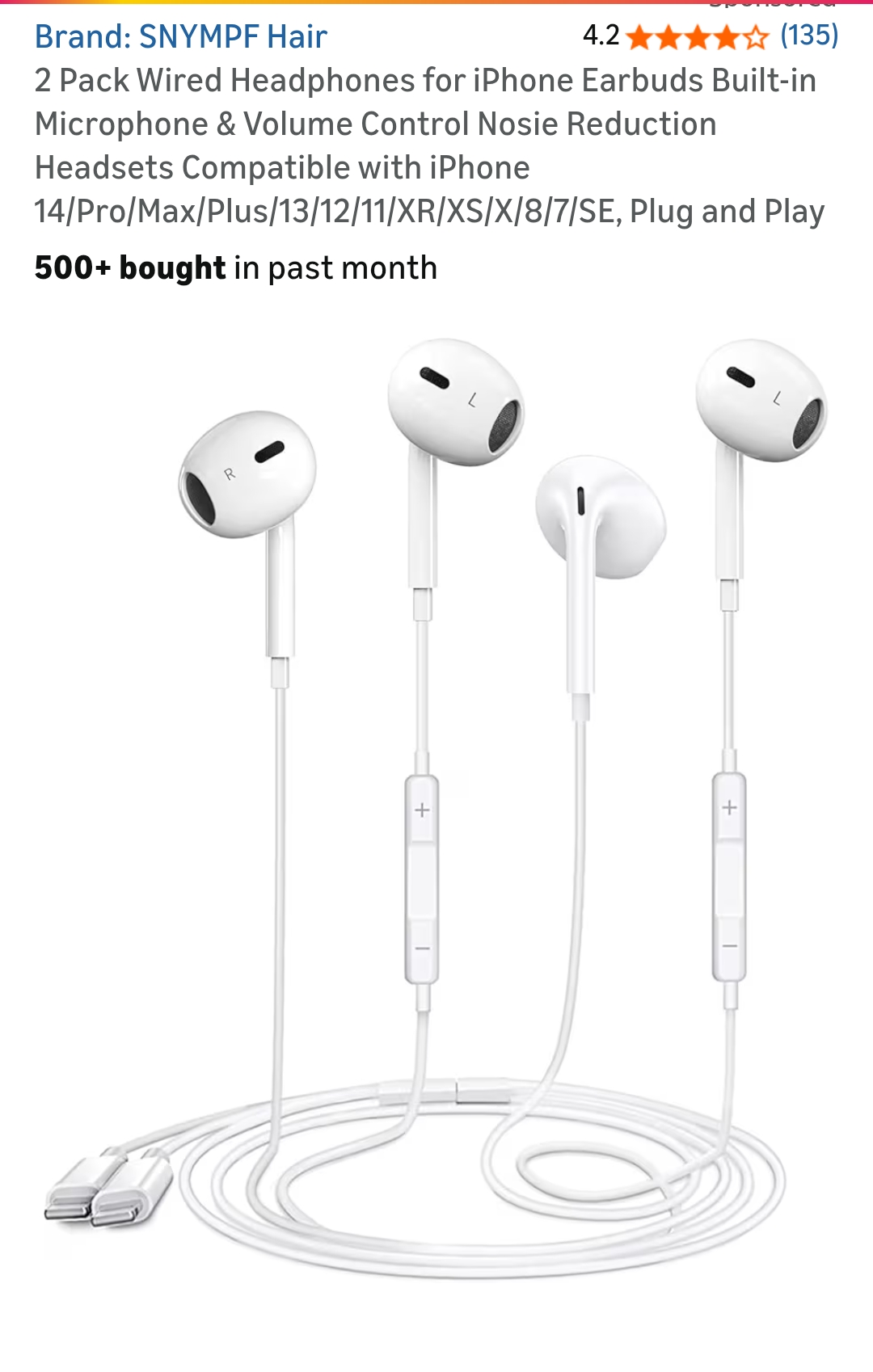 2 Pack Wired Headphones for iPhone
