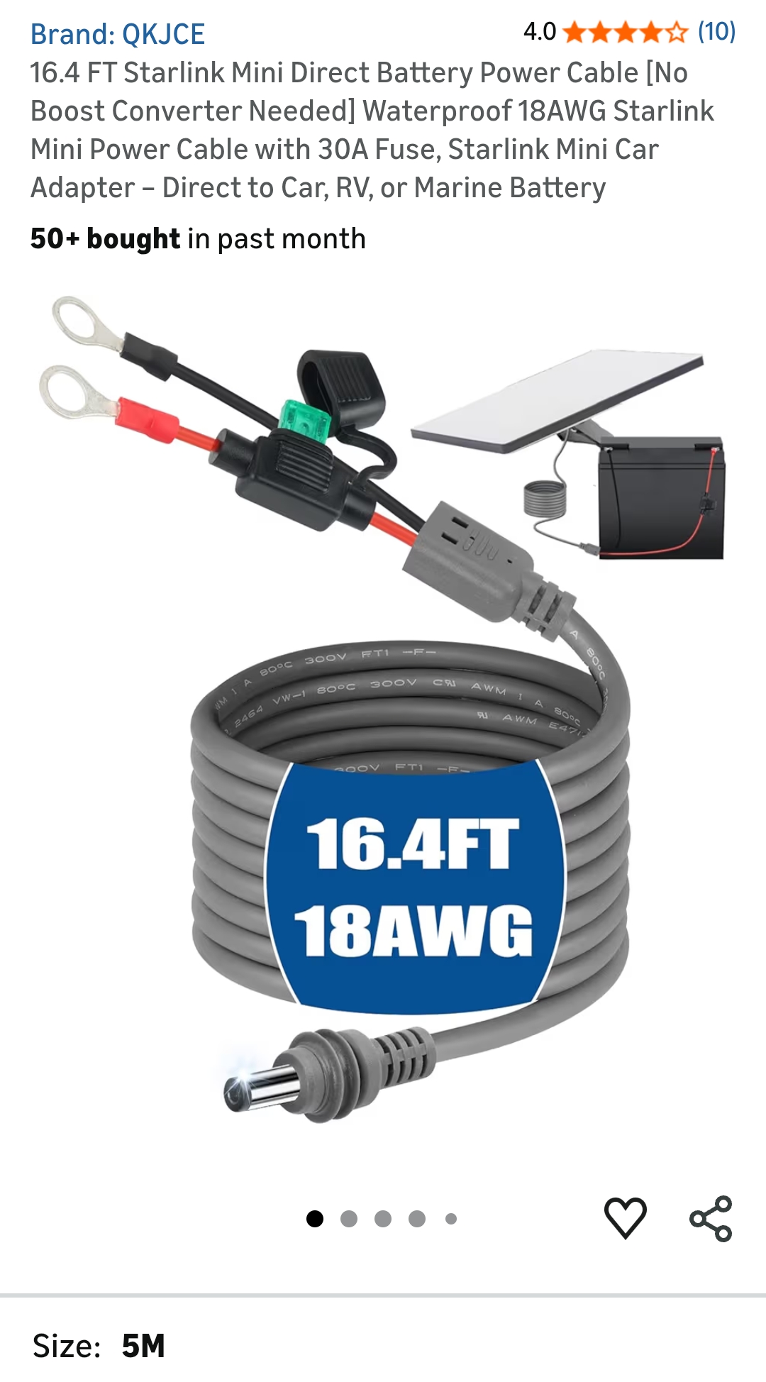 16.4 FT Starlink Mini Direct Battery