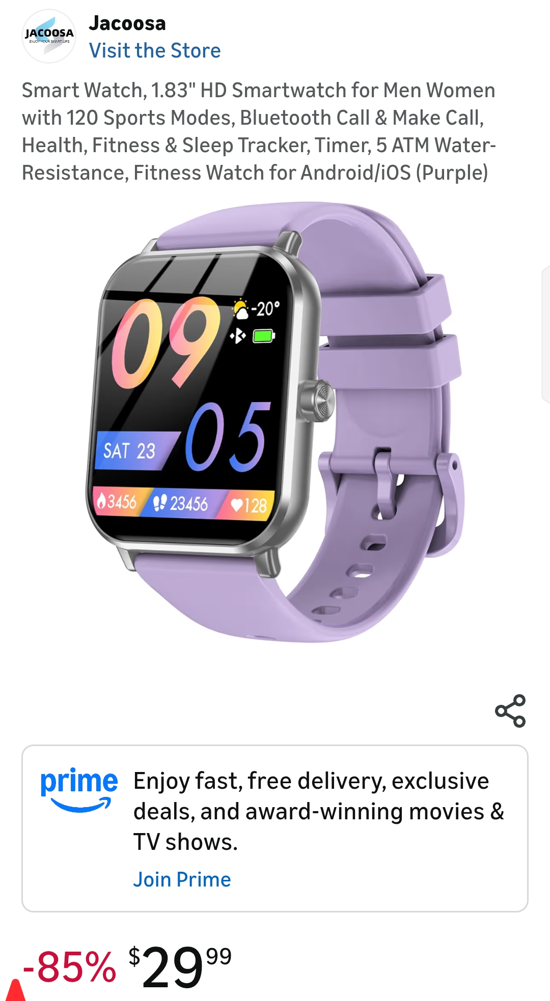 jacoosa smart watch purple