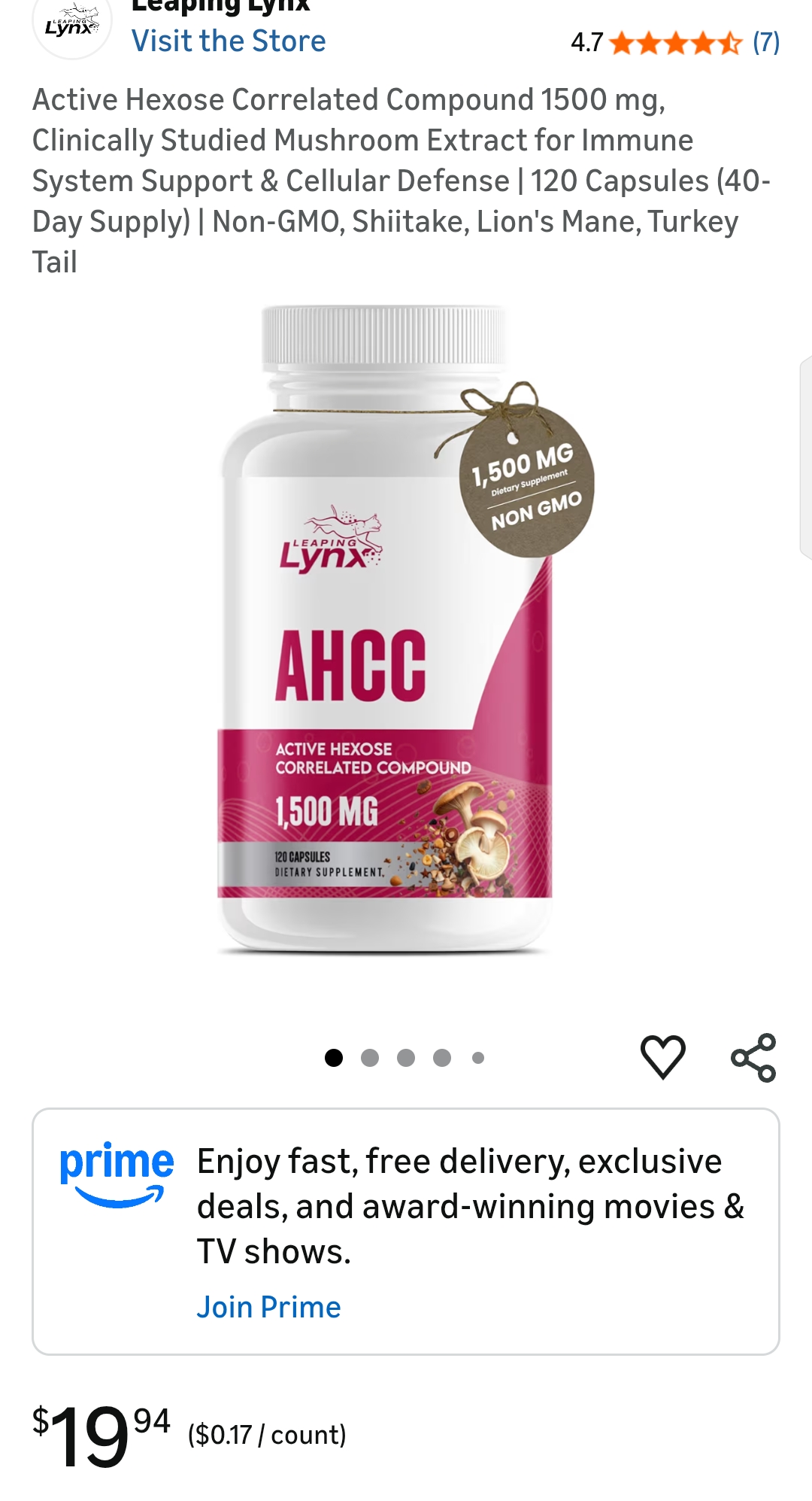AHCC 1500 mg –mushroom extract