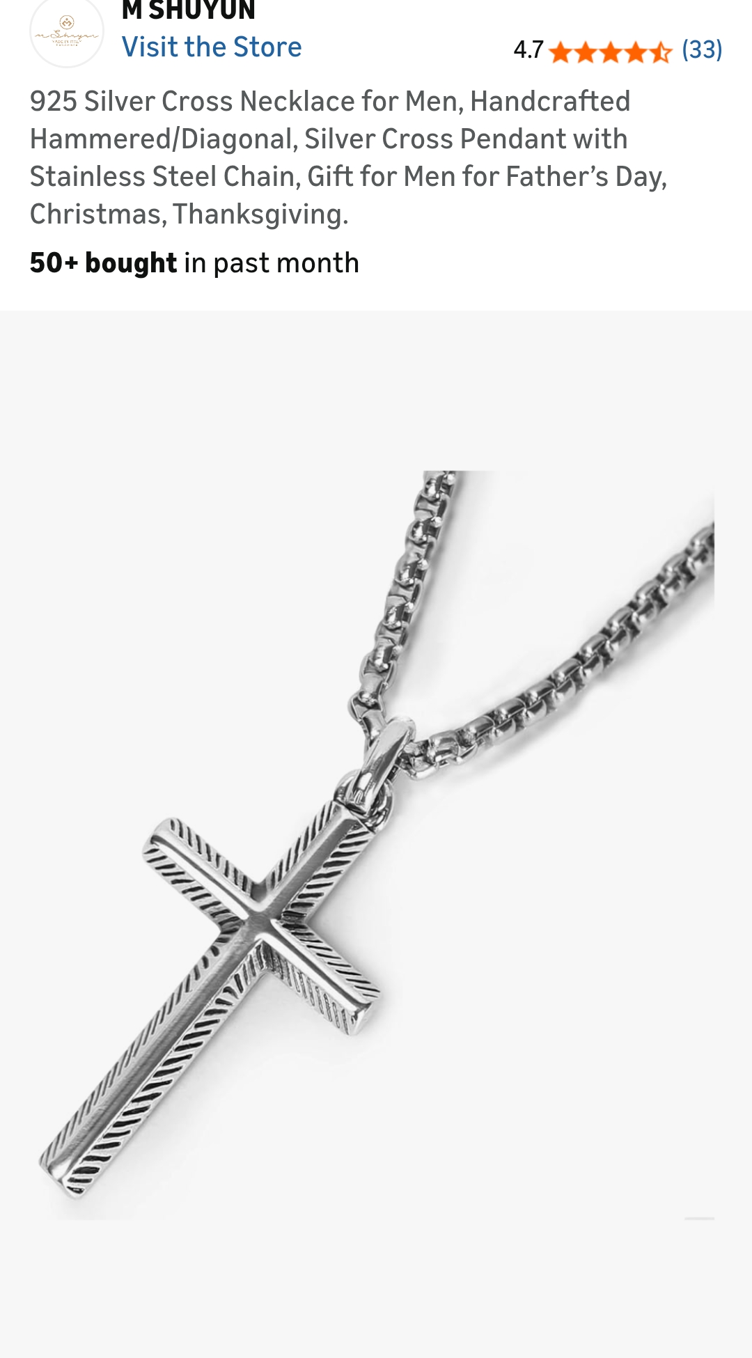 925 Silver Cross Necklace for men