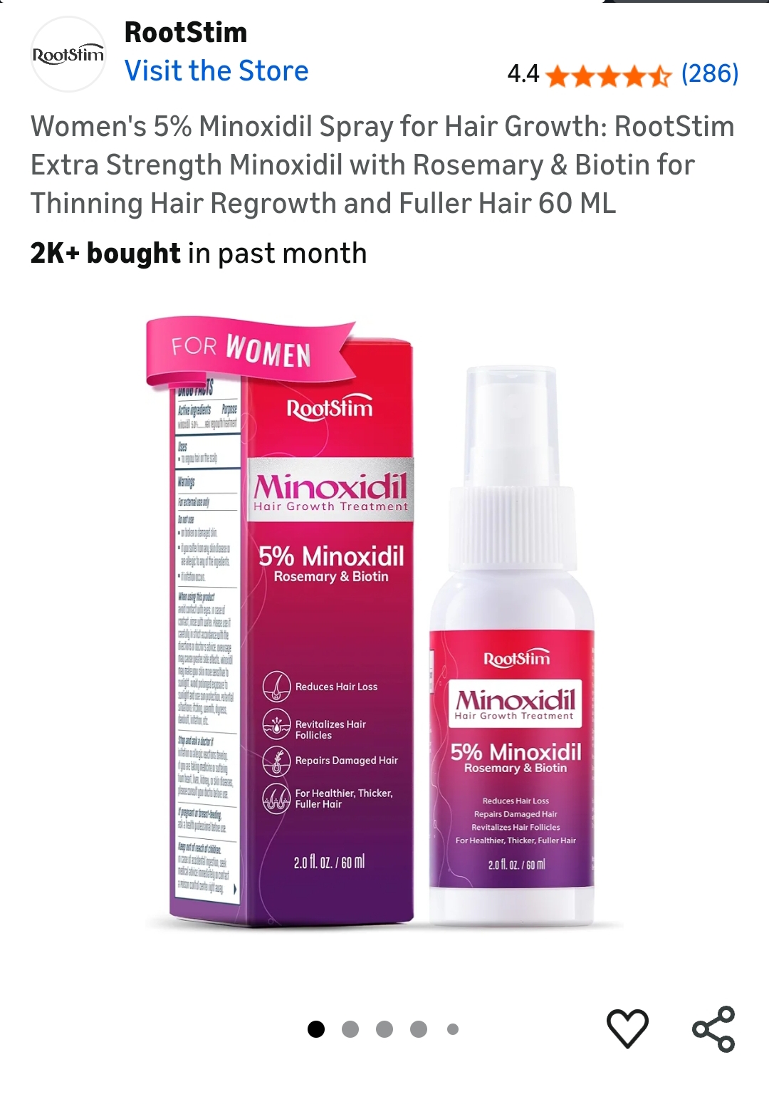 Women's 5% Minoxidil Spray for Hair Growth: RootStim Extra