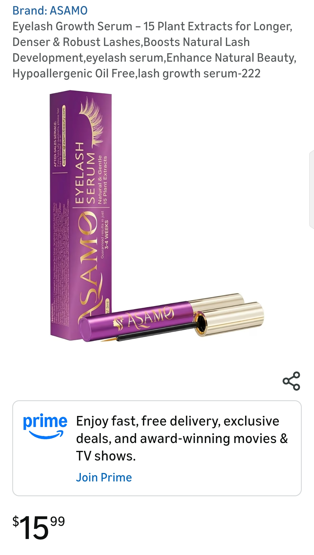 ASAMO Eyelash Growth Serum Development Hypoallergenic