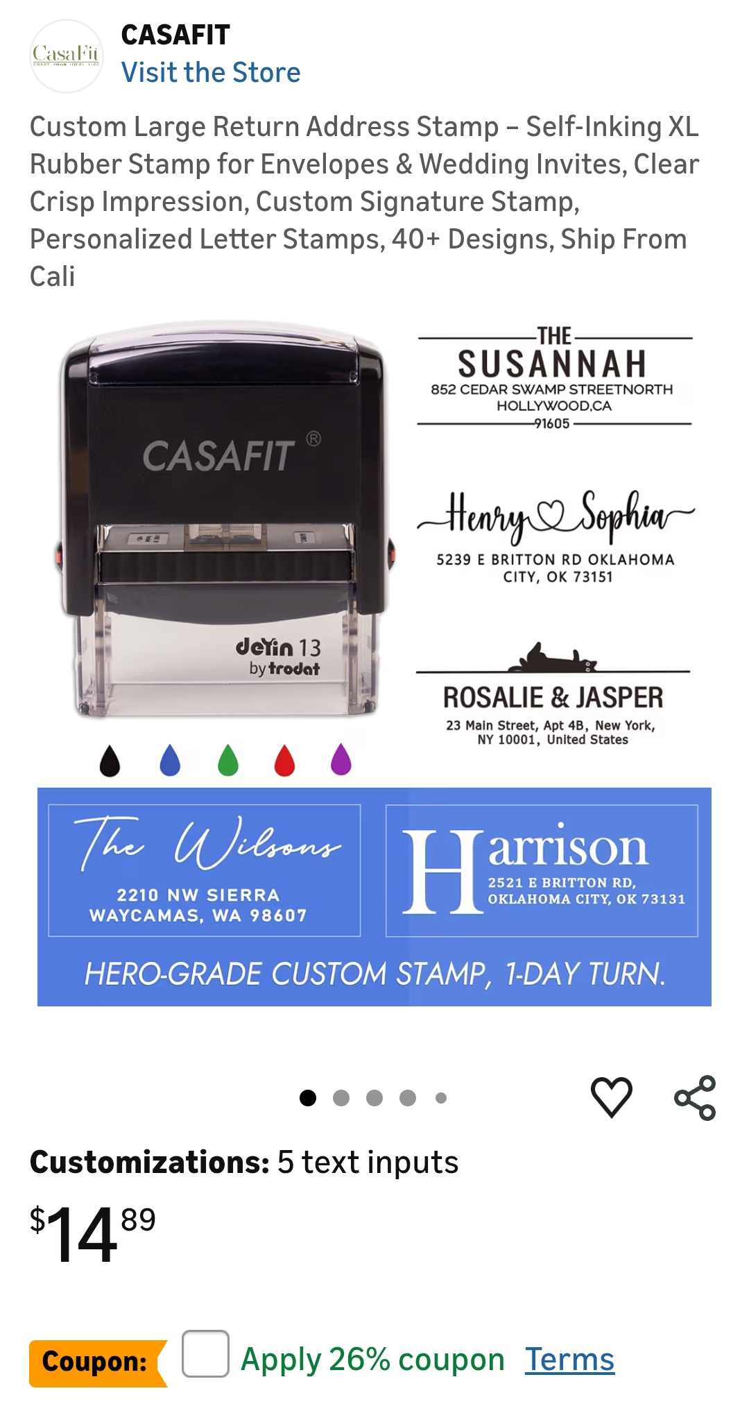 "custom address stamp custom name stamp"