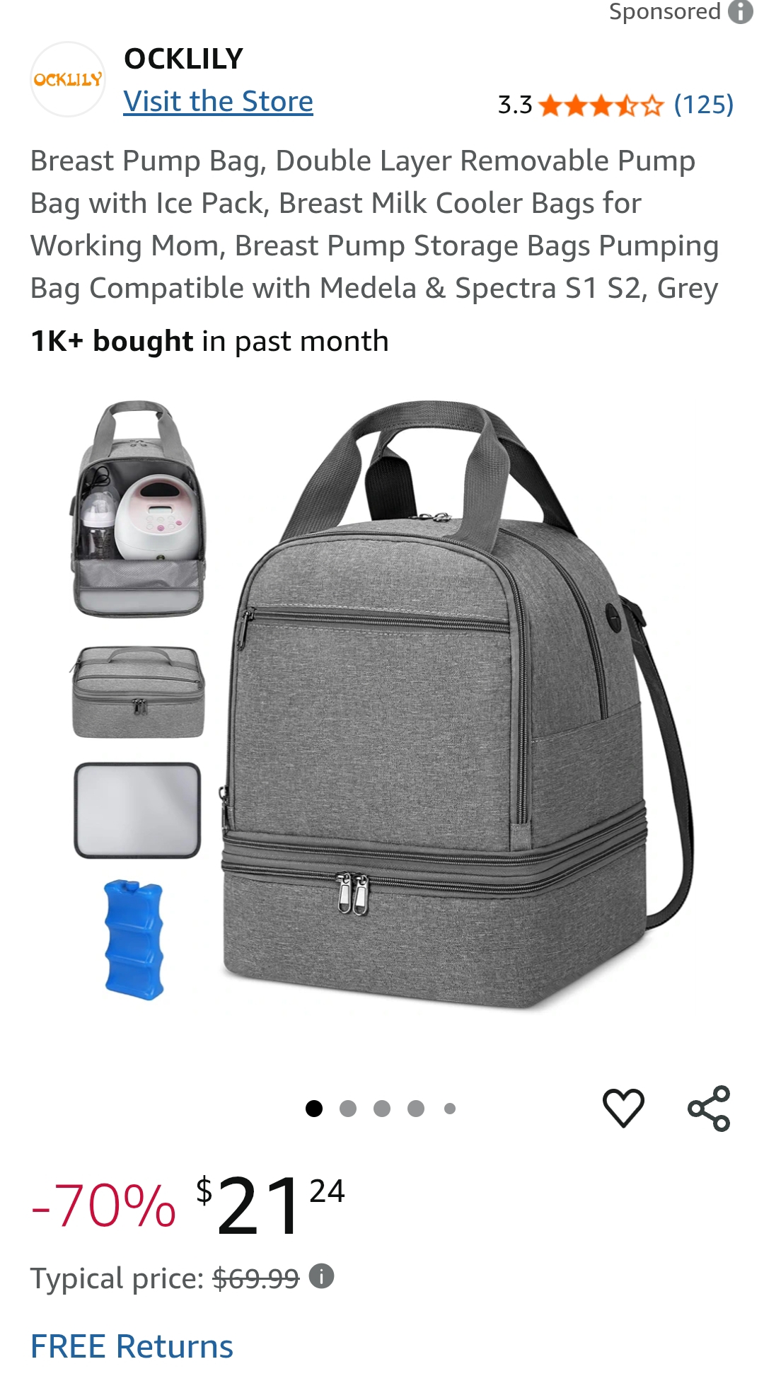 breast pump bag grey