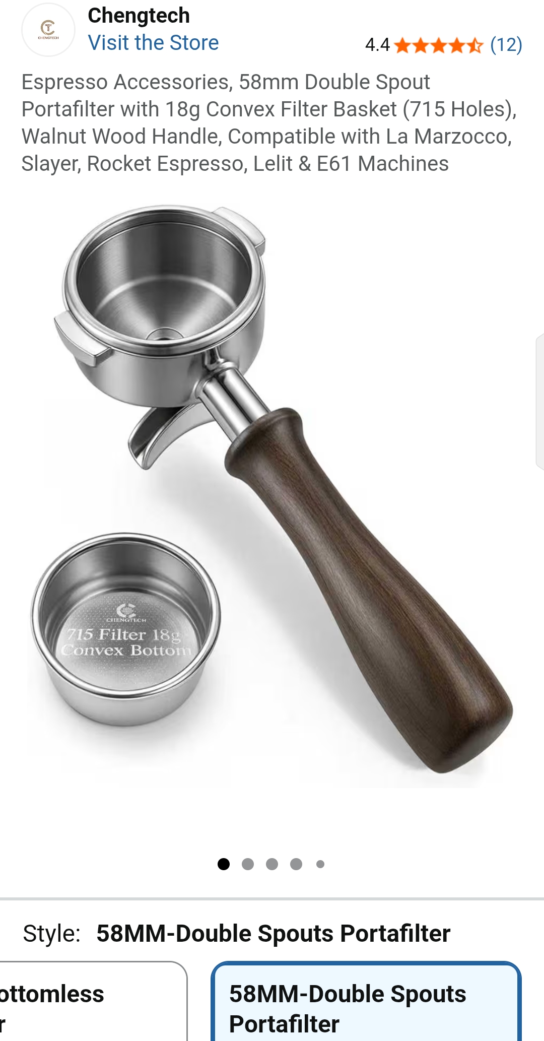 58mm walnut wood double spout portafilter