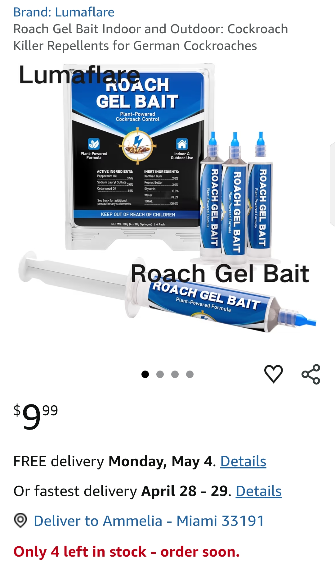 Roach Gel Bait Indoor and Outdoor: Cockroach Killer Repellents for German