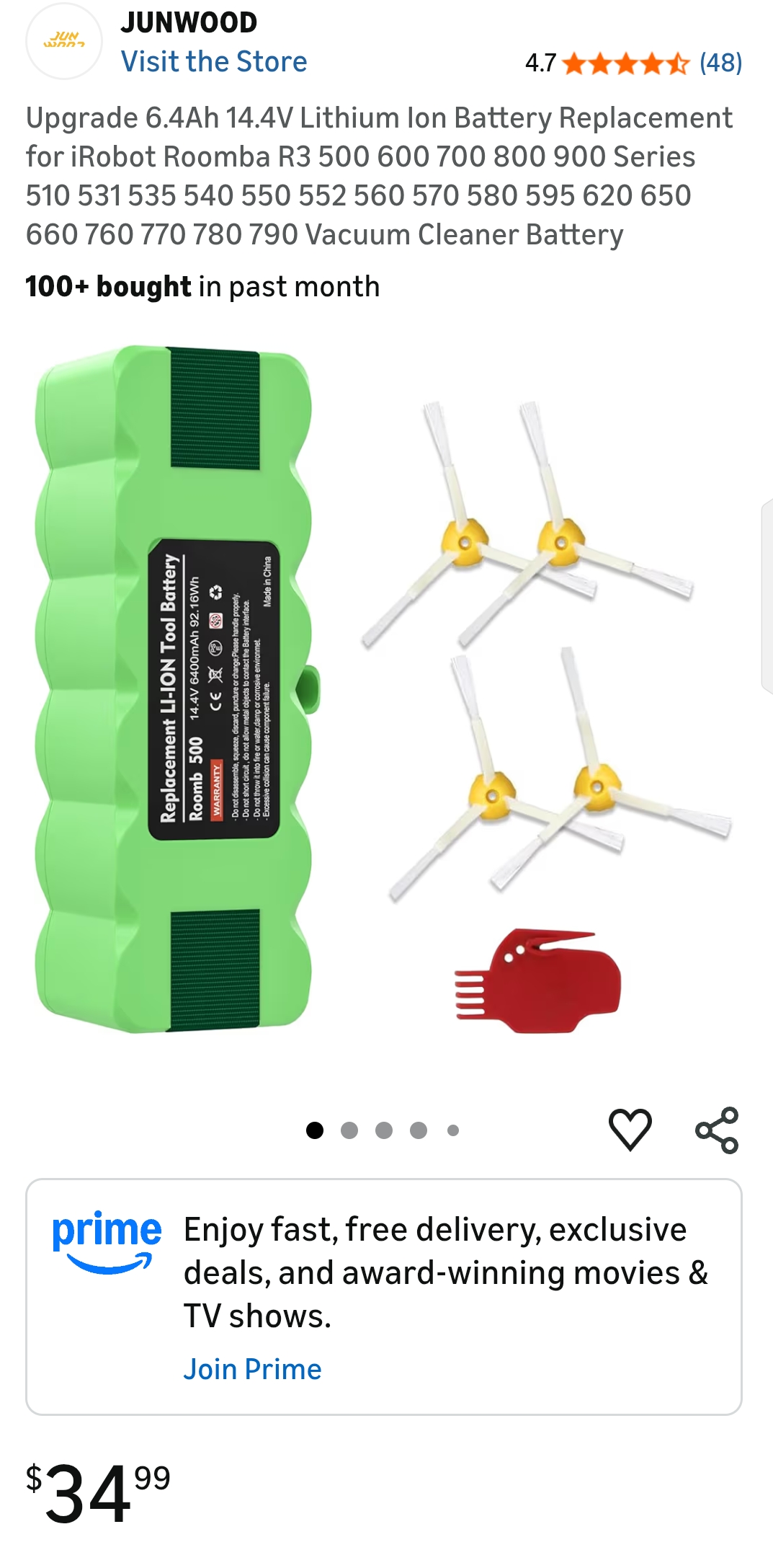 Replacement for Roomba 500 Battery