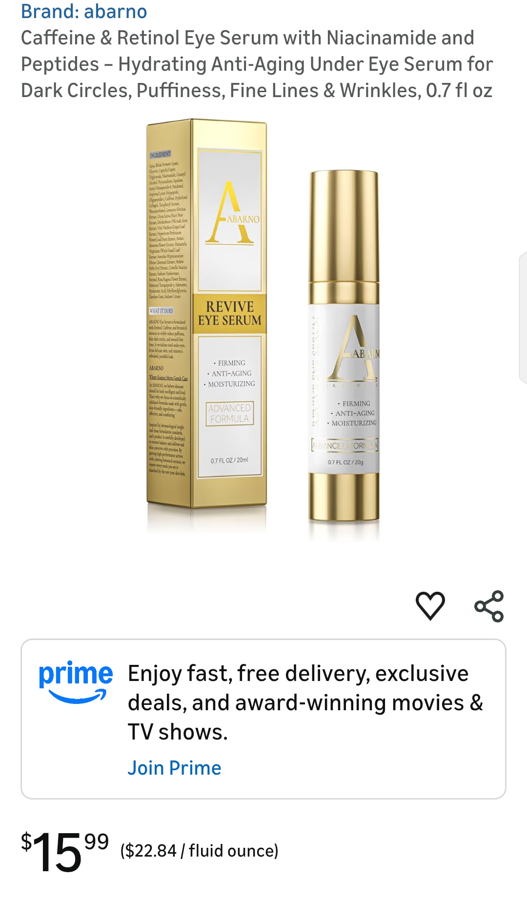 Abarno Caffeine & Retinol Eye Serum