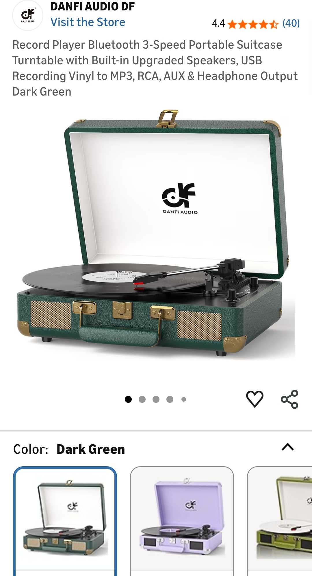 Record Player Bluetooth 3-Speed Portable Suitcase Turntable USB Recording Vinyl to MP3  Dark Green