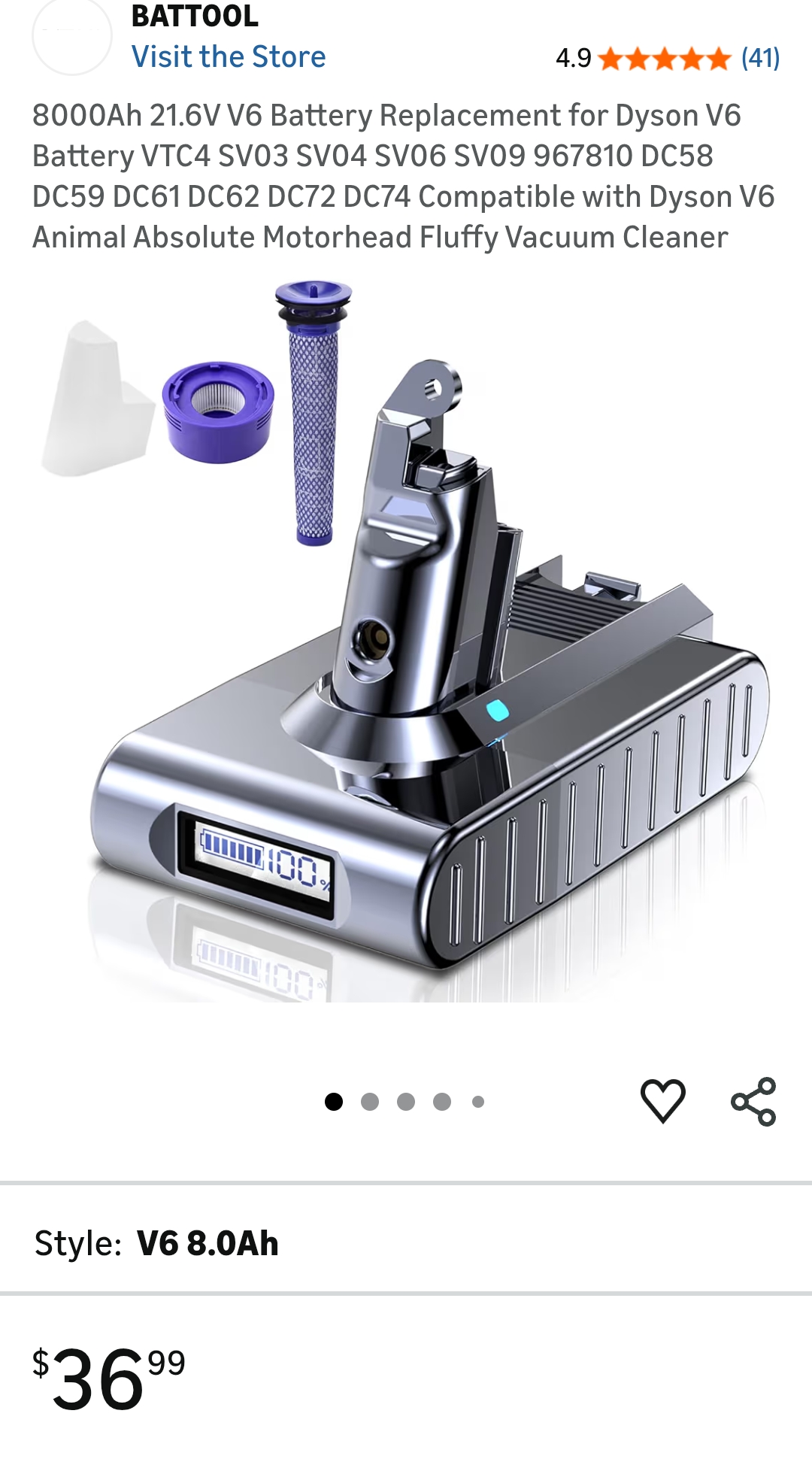 Replacement for Dyson V6 Battery