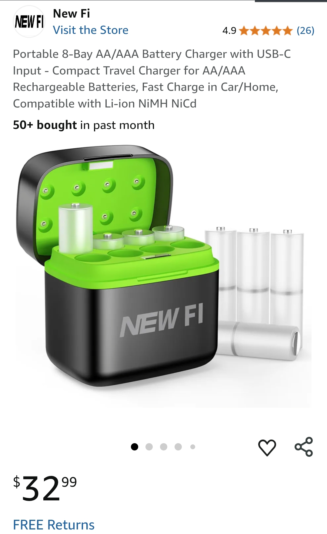 aa/aaa battery charger with usb-c input