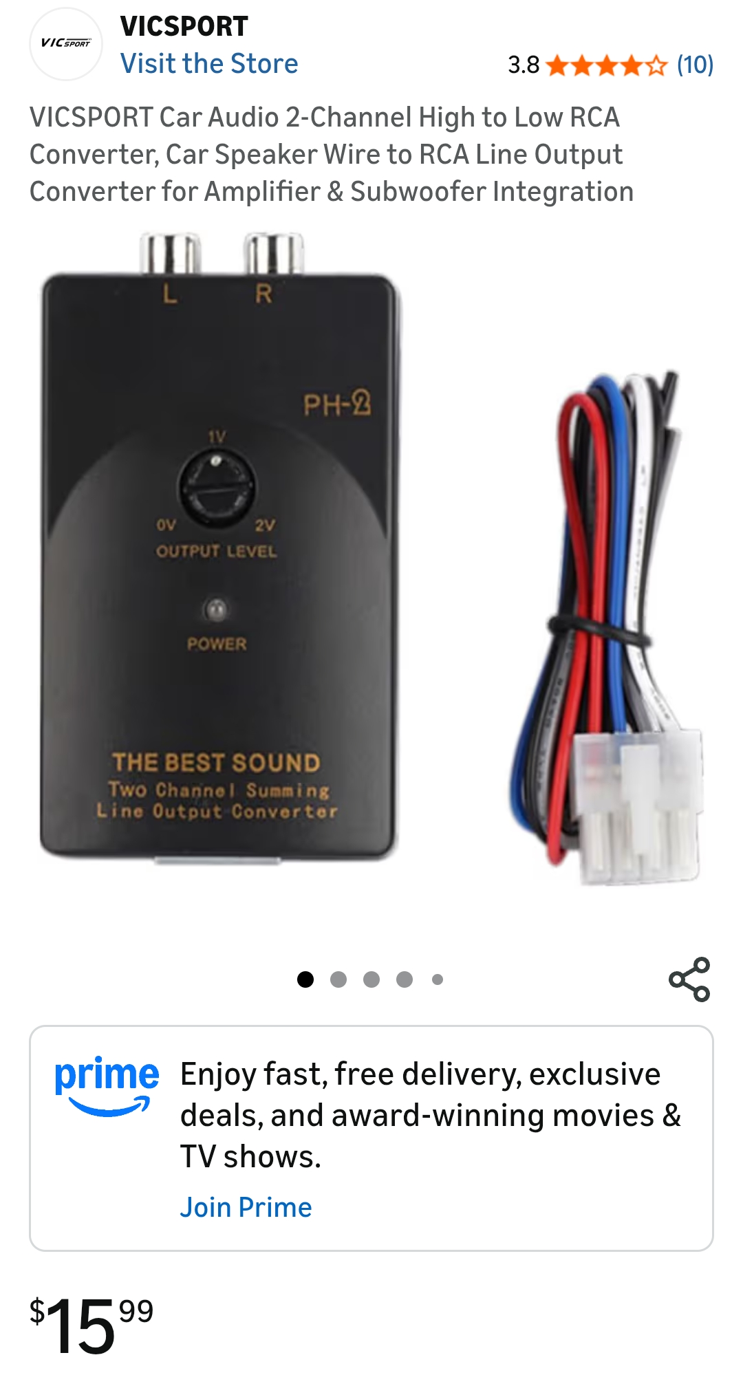 VICSPORT Car Audio 2-Channel High to Low RCA Converter