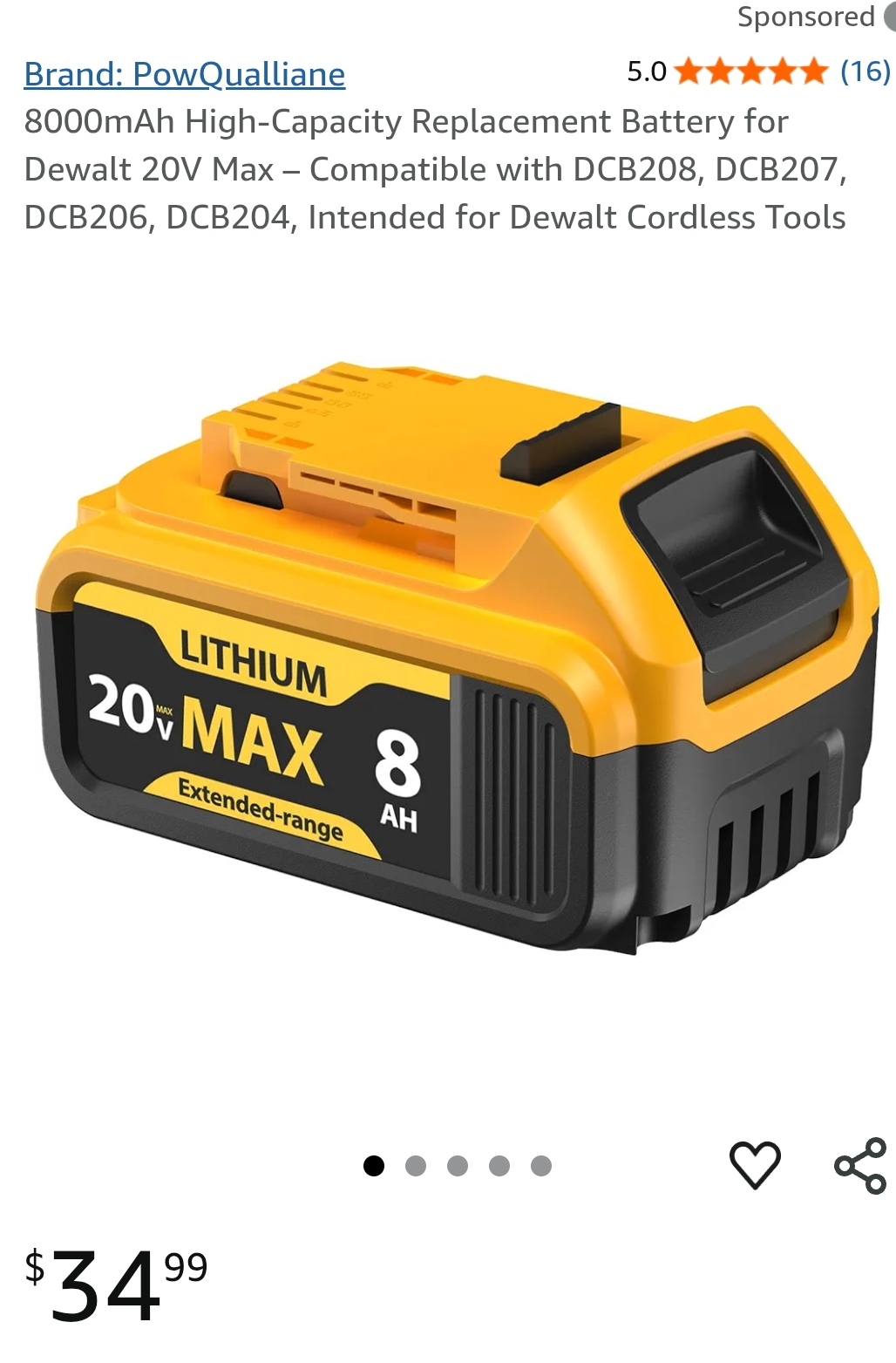 8000mah replacement for dewalt 20v max battery