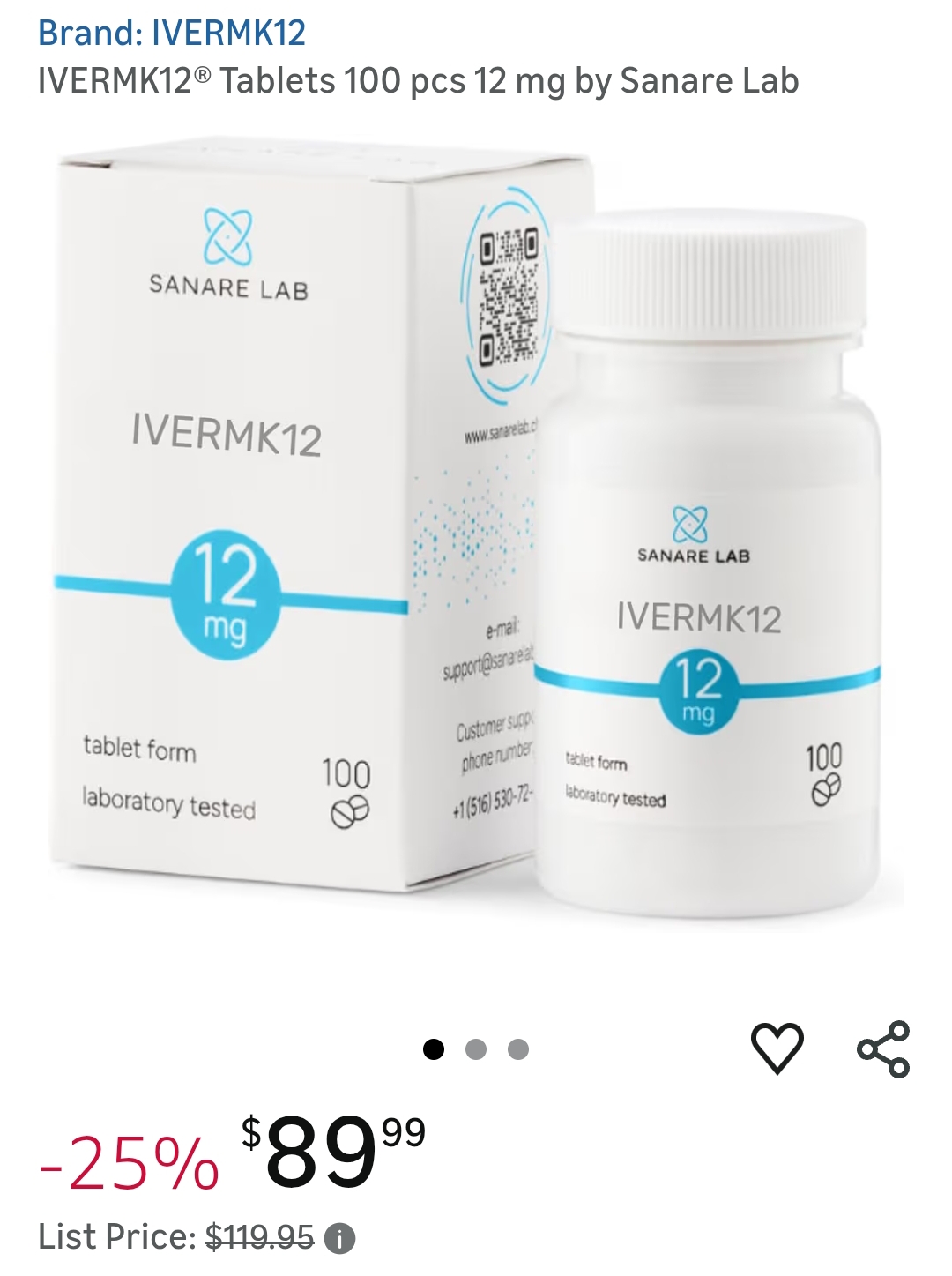 IVERMK12® Tablets 100 pcs 12 mg by Sanare Lab