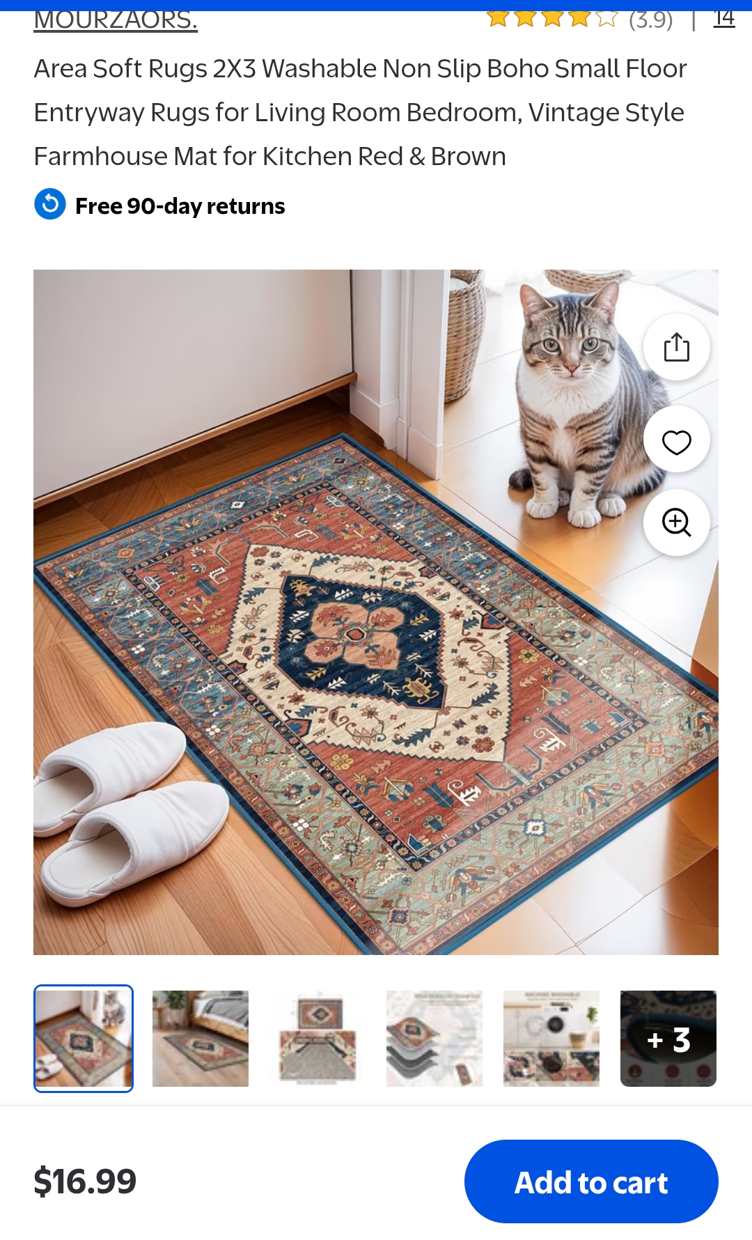 Vintage Style Farmhouse Mat for Kitchen Red & Brown