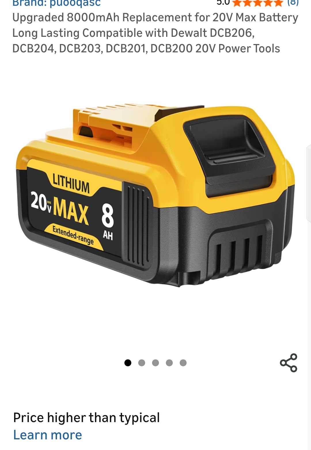 8000mAh Replacement for 20V Max Battery