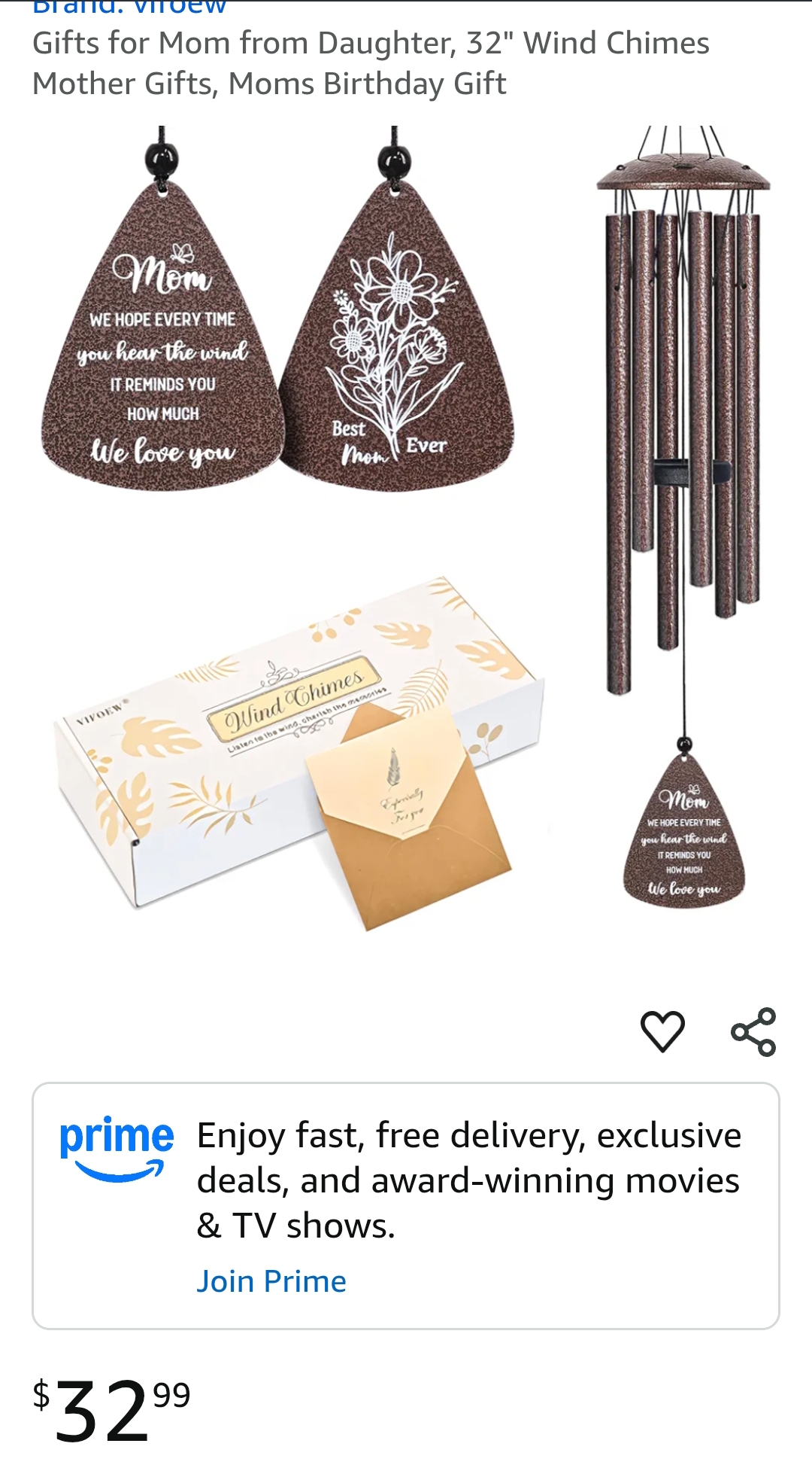 "32"" bronze wind chimes mother gift"