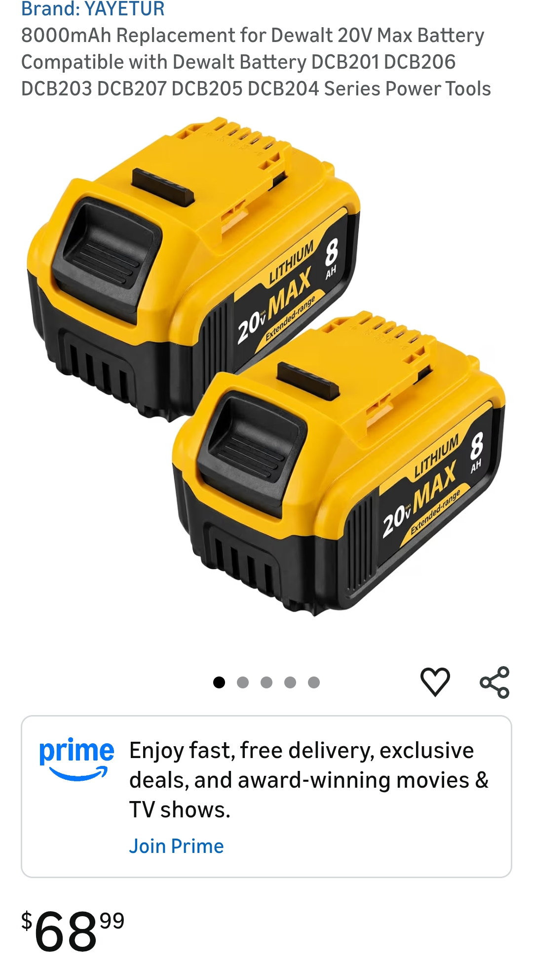 8000mAh replacement for dewalt 20V