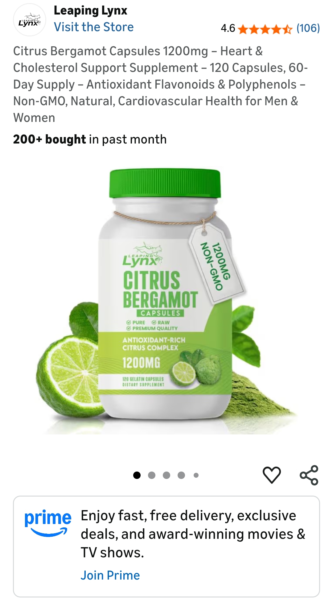 Citrus Bergamot Capsules 1200mg – Heart &