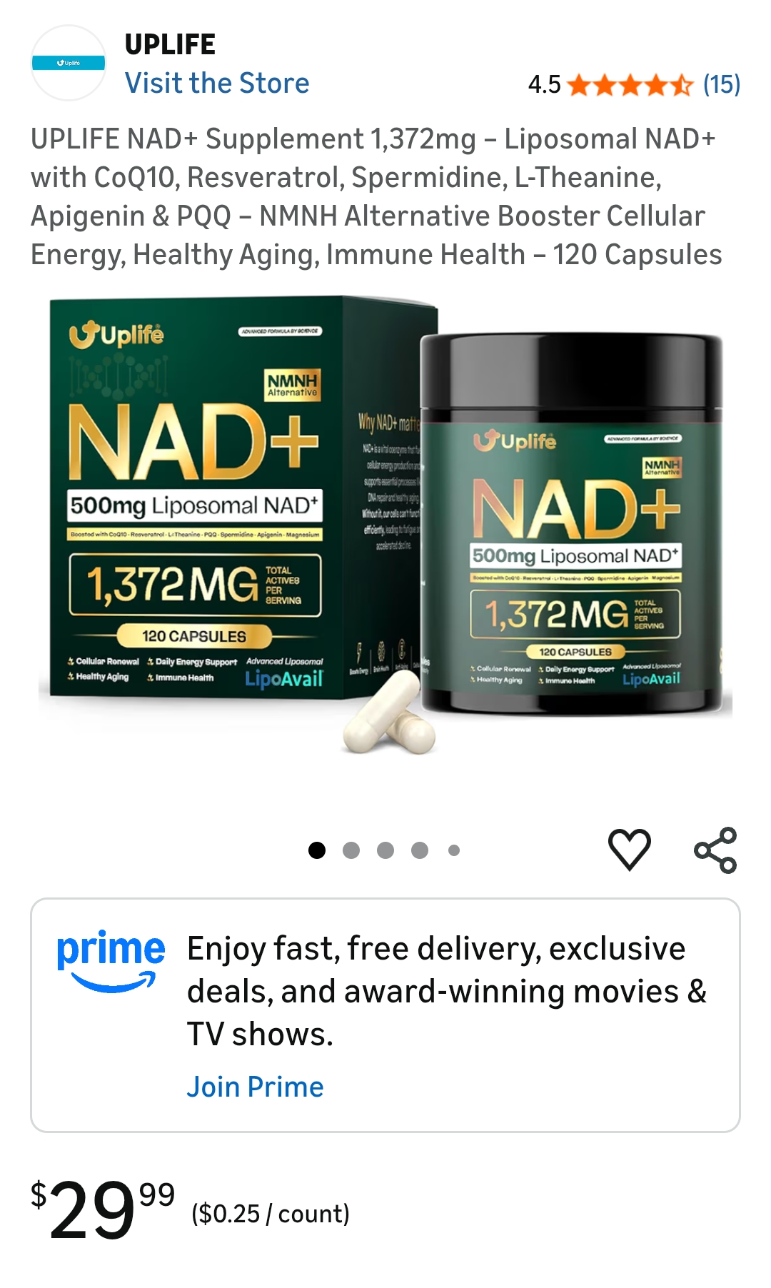 UPLIFE NAD+ Supplement 1,372mg – Liposomal NAD