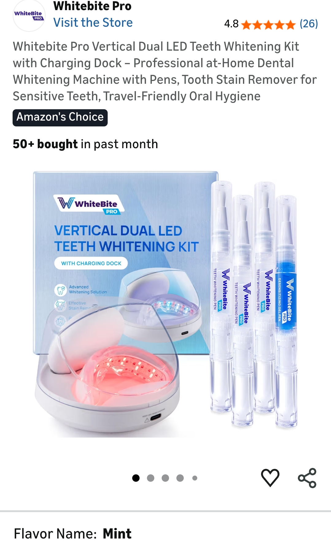 Whitebite Pro Vertical Dual LED Teeth Whitening Kit with Charging Dock – Professional at-Home Dental Whitening Machine with Pens, Tooth Stain Remover for Sensitive Teeth, Travel-Friendly Oral Hygiene