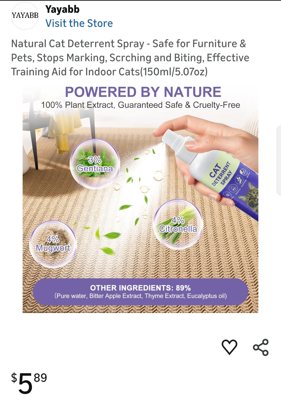 Natural Cat Deterrent Spray - Safe for