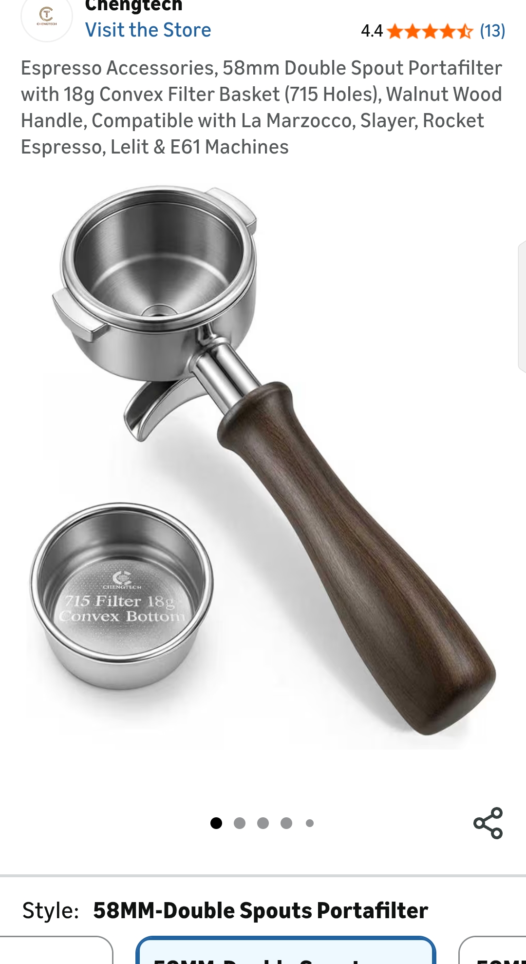 58mm walnut wood double spout portafilter