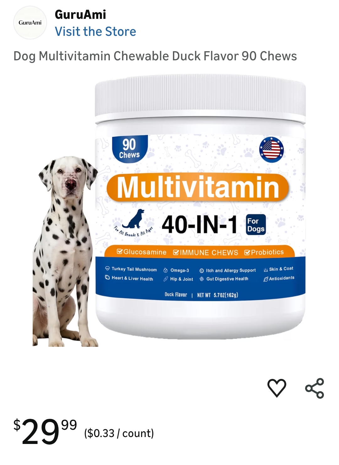 Dog Multivitamin Chewable Duck Flavor 90 Chews