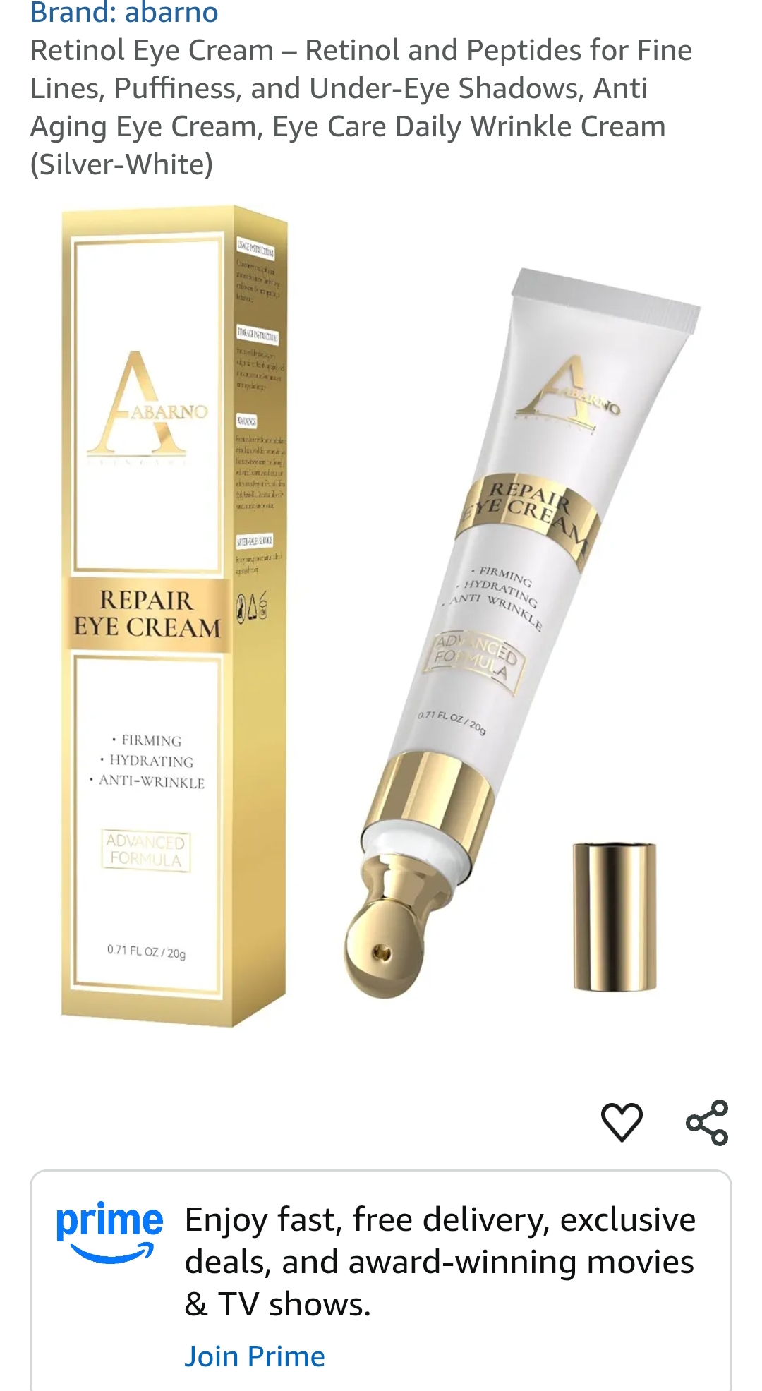 abarno Retinol Eye Cream (Silver-White)