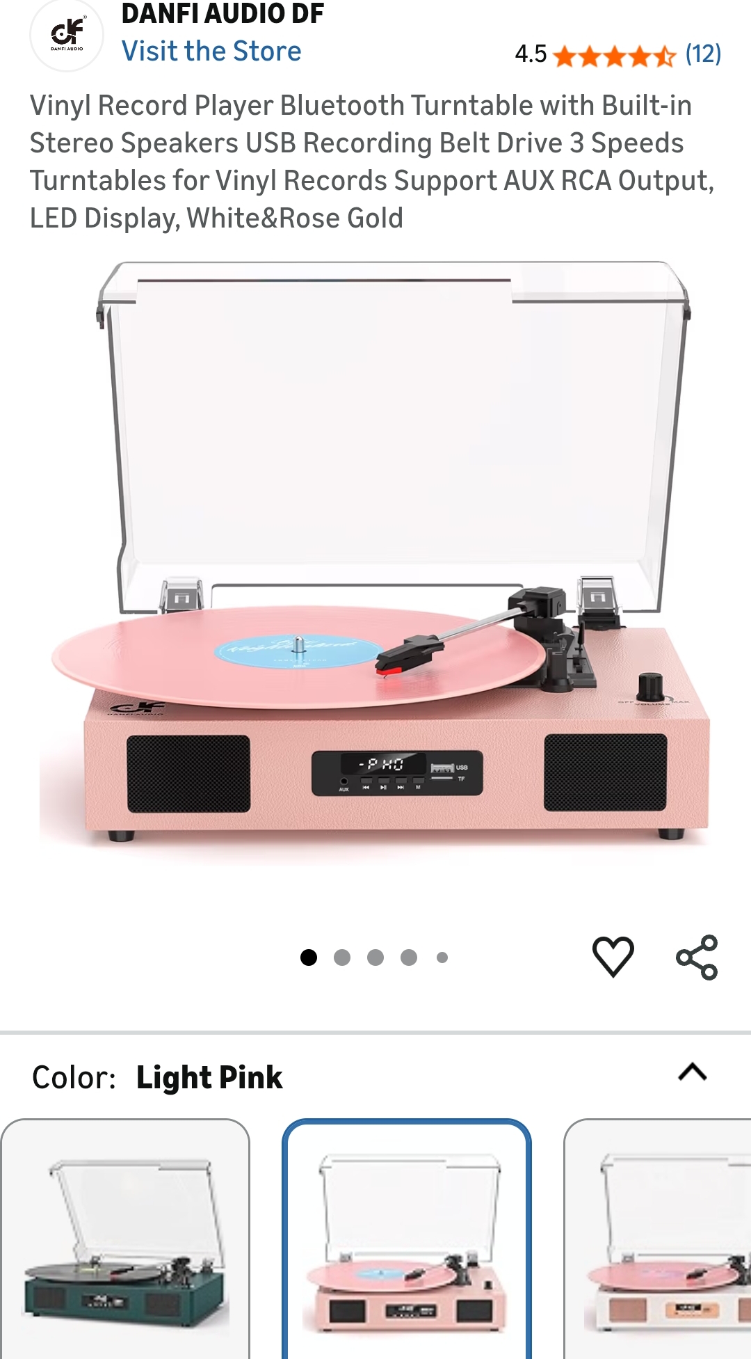 Vinyl Record Player Turntable with Built-in Stereo Speakers Bluetooth USB Recording