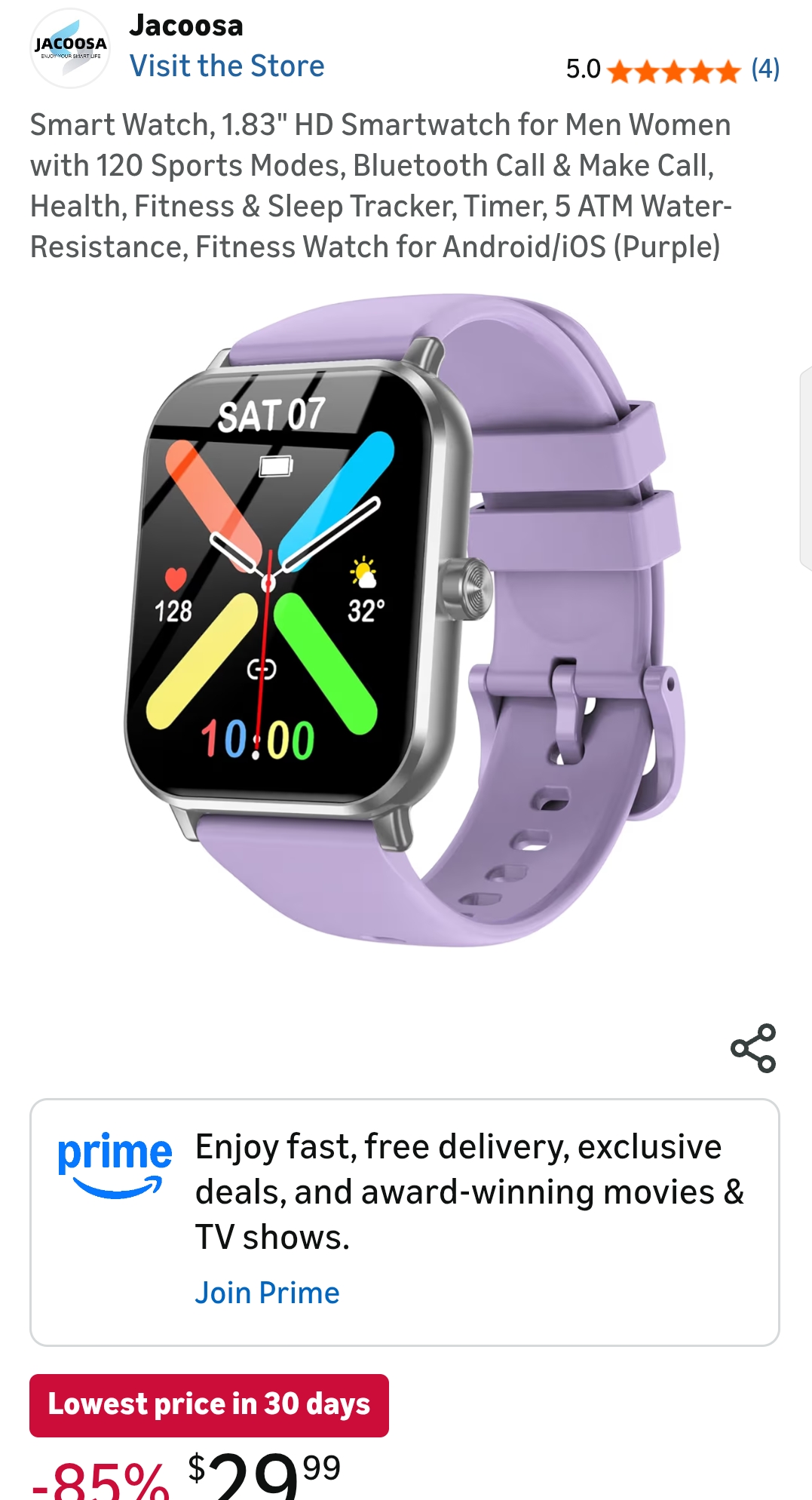 jacoosa smart watch purple