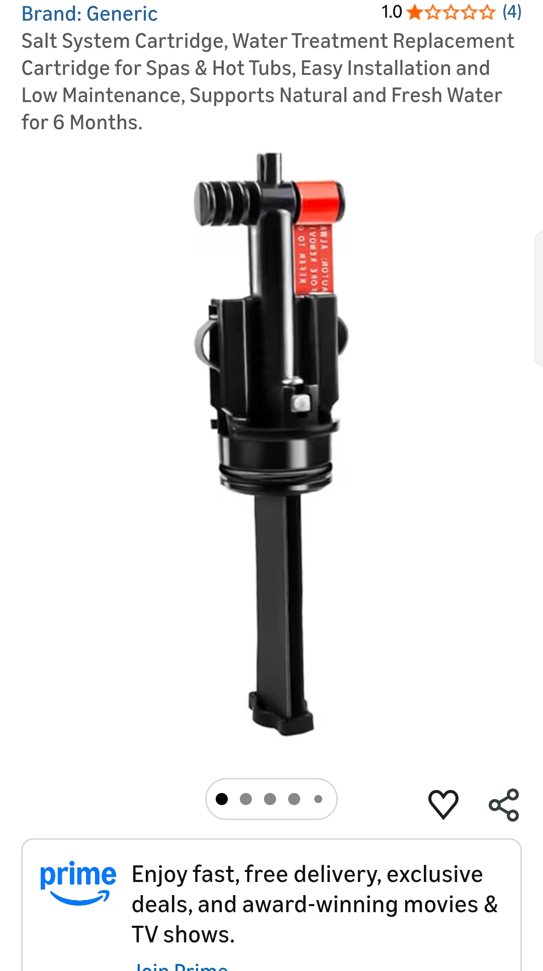 Salt System Cartridge, Water Treatment Replacement Cartridge for Spas & Hot Tubs, Easy Installation and Low Maintenance, Supports Natural and Fresh Water for 6 Months.