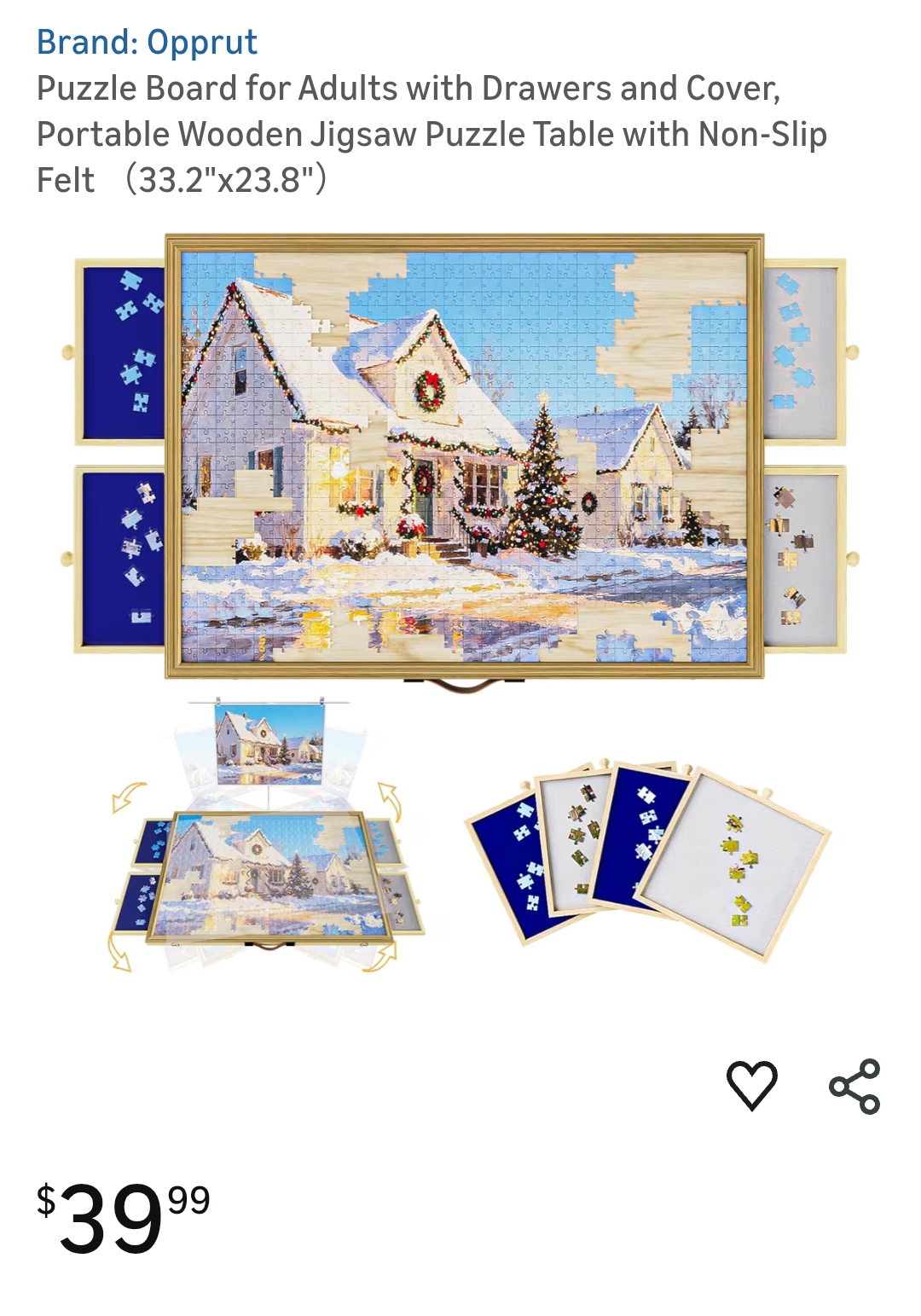 "Portable Wooden Jigsaw Puzzle Table "