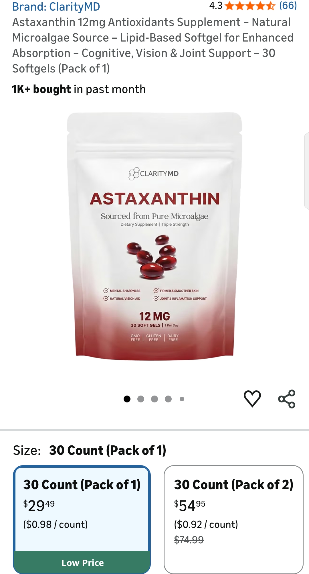 Astaxanthin 12mg Antioxidants Supplement