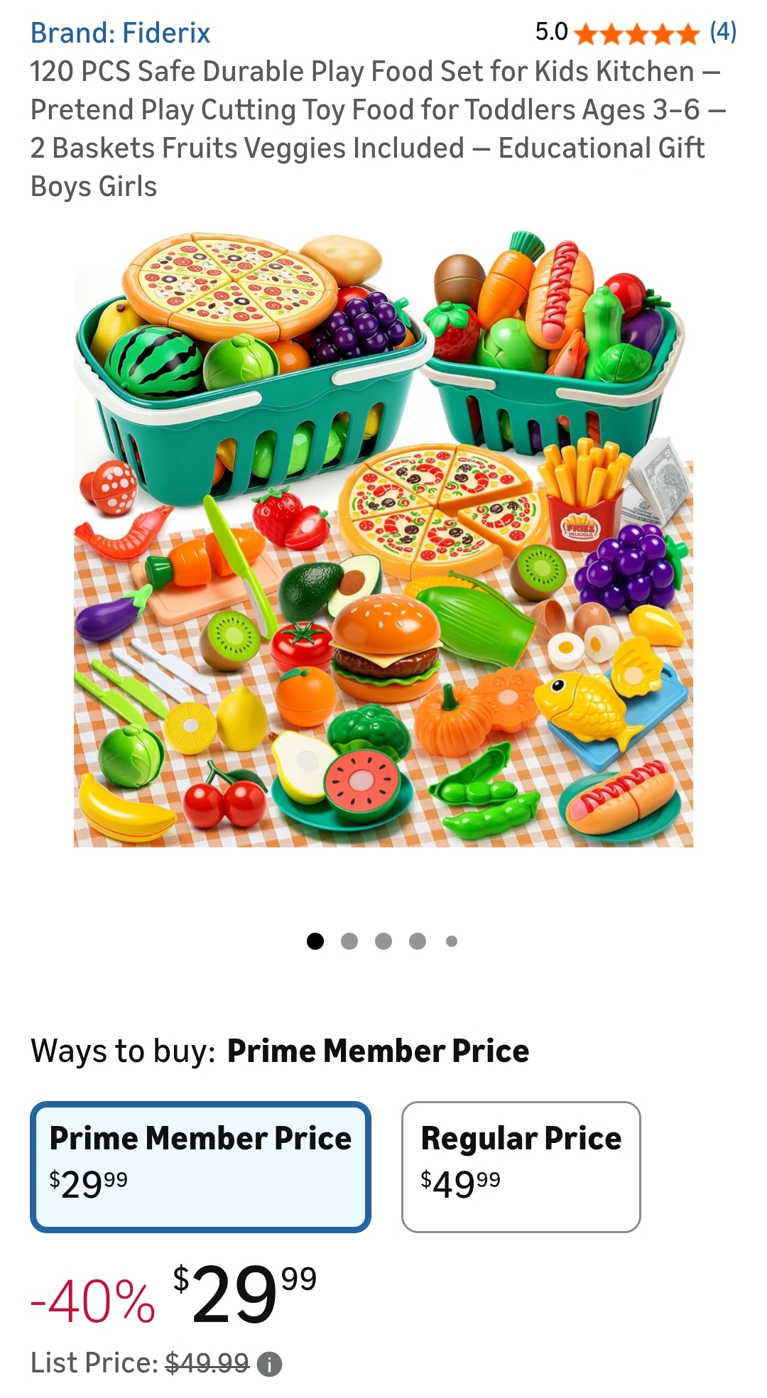 120 PCS Safe Durable Play Food Set for Kids Kitchen